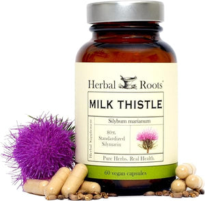 Herbal Roots Milk Thistle Capsules | Extra Strength 80% Silymarin Herbal Supplement | Made with Pure Organic Milk Thistle | Vegan and GMO Free in Pakistan