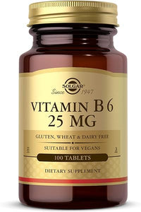 Solgar Vitamin B6 25 mg, 100 Tablets - Supports Energy Metabolism, Heart Health & Healthy Nervous System - B Complex Supplement - Vegan, Gluten Free, Dairy Free, Kosher - 100 Servings in Pakistan