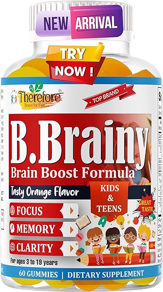 B.Brainy Brain Focus Gummies for Kids Memory and Focus with Vegan Omega 3 EPA/DHA, Brain Focus Vitamins for Kids & Teens, Support Memory, Clarity, Concentration, Low Sugar 60 Gummies in Pakistan