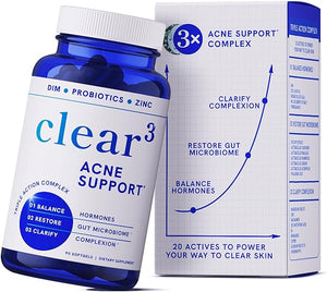 Clear Skin Acne Supplement | 3-in-1 Support with Zinc, DIM, Probiotics, Hyaluronic Acid & Other Anti-Acne Vitamins | for Women & Men | Oral Hormonal Acne Pills | 90 Count (45-Day Supply) in Pakistan