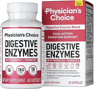 Physician's CHOICE Digestive Enzymes - Multi Enzymes, Organic Prebiotics & Probiotics for Digestive Health & Gut Health - for Meal Time Discomfort Relief & Bloating - Dual Action Approach - 60 CT in Pakistan