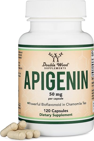 Apigenin Supplement - 50mg per Capsule, 120 Count (Powerful Bioflavonoid Found in Chamomile Tea for Relaxation, Sleep, and Mood) Senolytic Flavonols for Aging Manufactured in The USA by Double Wood in Pakistan