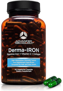 Derma-Iron Supplement for Women and Men - Iron blood builder pills for hair and skin with Collagen and natural Vitamin C, low iron and ferritin, thinning hair, hair loss support in Pakistan