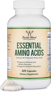 Essential Amino Acids - 1 Gram Per Serving Powder Blend of All 9 Essential Aminos (EAA) and all Branched-Chain Aminos (BCAAs) (Leucine, Isoleucine, Valine) 225 Capsules by Double Wood Supplements in Pakistan