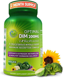 Optimal DIM 200mg Supplement for Women and Men - Made with Organic Whole Foods - Estrogen & Hormone Balance Support Diindolylmethane Complex - Maximum Absorption Delayed-Release Capsules - 60 Count in Pakistan
