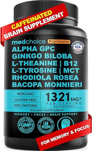 12-in-1 Nootropic Brain Supplement with Caffeine Anhydrous: Ginkgo Biloba for Brain Support, Memory and Focus - B12, Alpha GPC, L Theanine and Choline Supplements with Bioperine with 1321mg (60ct) in Pakistan