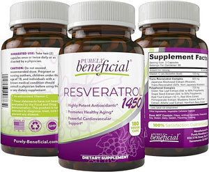 PURELY beneficial RESVERATROL1450-90day Supply, 1450mg per Serving of Potent Antioxidants & Trans-Resveratrol, Promotes Anti-Aging, Cardiovascular Support, Maximum Benefits (1bottle) in Pakistan