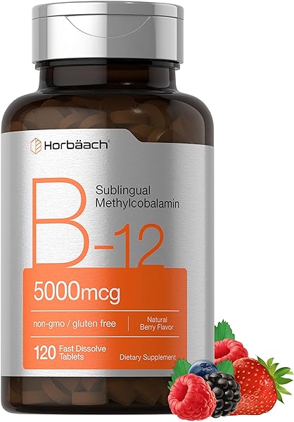 B12 Sublingual Methylcobalamin | 5000mcg | 120 Fast Dissolve Tablets | Vegetarian, Non-GMO and Gluten Free Supplement | by Horbaach in Pakistan