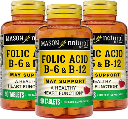 MASON NATURAL Heart Formula B6/B12/Folic Acid Tablets, Dietary Supplement Supports Cardiovascular Health, Red Blood Cell Formation, Metabolic Function, 90 Count (Pack of 3) in Pakistan