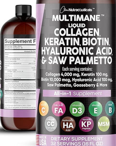 Liquid Collagen 4000mg Biotin 10000mcg Keratin 100mg Saw Palmetto Hyaluronic Acid 100mg - Hair Skin and Nails Vitamins and DHT Blocker with Vitamin D3 MSM 50mg Made in USA - 16 Fl. Oz in Pakistan