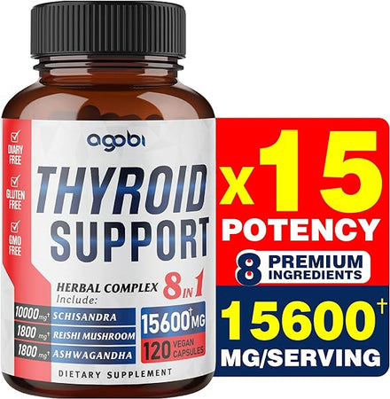 8in1 Pure Thyroid Support Complex 15600Mg - 2 Months for Fight Brain Fog, Energy Support & Immune System - Blended Schisandra Fruit, Reishi Mushroom, Ashwagandha Root & More - 120 Vegan Capsules in Pakistan