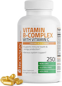 Bronson Vitamin B Complex with Vitamin C - Immune Health, Energy Support & Nervous System Support - Non-GMO, 250 Vegetarian Capsules in Pakistan