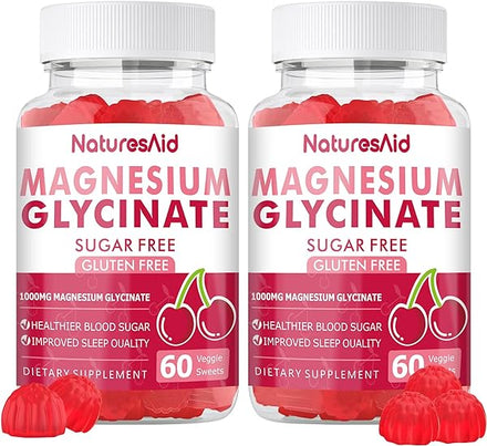 Magnesium Glycinate Gummies 1000mg - Sugar Free Magnesium Potassium Supplement with Vitamin D, B6, CoQ10 for Calm Mood & Sleep Support - 120 Cherry Gummies -2 Pack in Pakistan