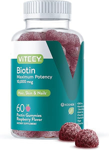 Biotin Gummies 10,000mcg - Highest Potency Vitamin B7 & H for Healthy Hair Growth, Skin & Nails - Dietary Supplement, Vegan, Pectin Gummy - for Adults Teens & Kids -Raspberry Flavor [60 Count-1 Pack] in Pakistan