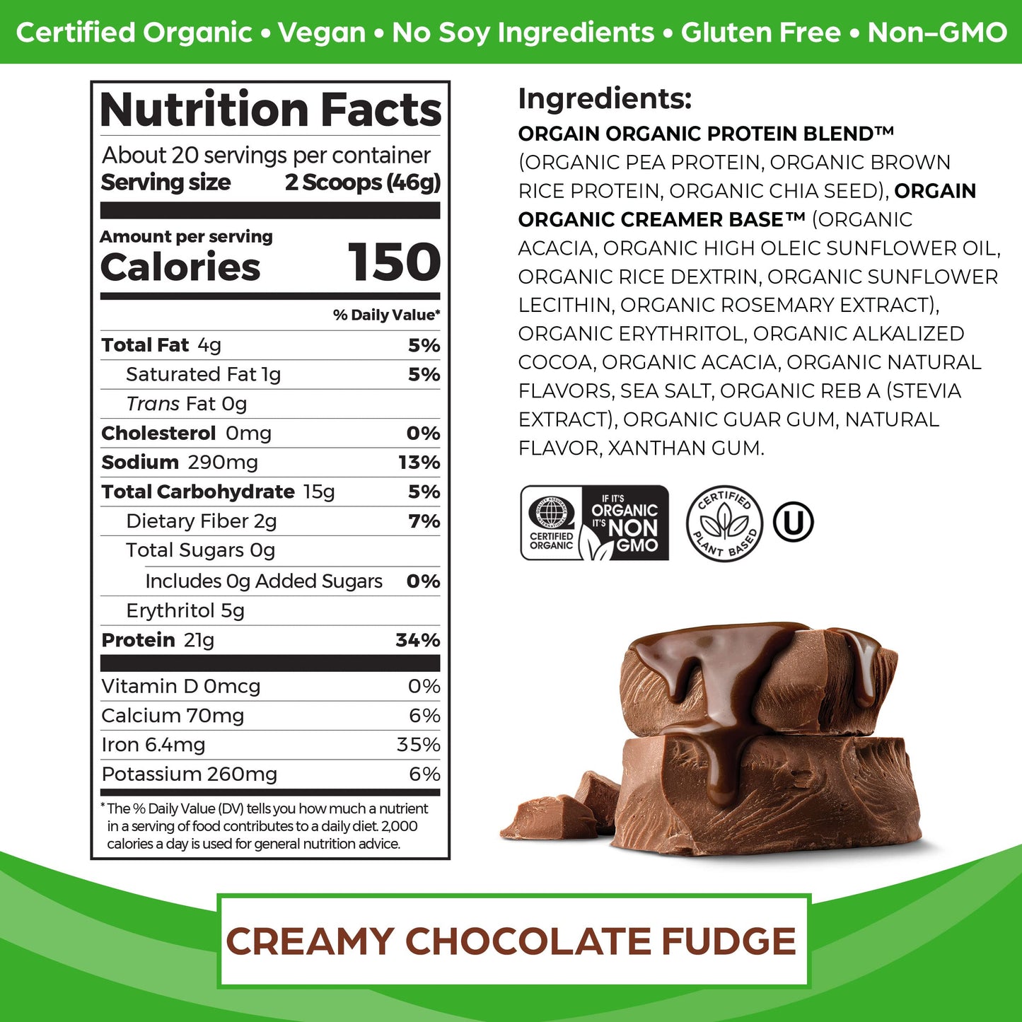 Orgain Organic Vegan Protein Powder, Creamy Chocolate Fudge - Supplement in Pakistan
