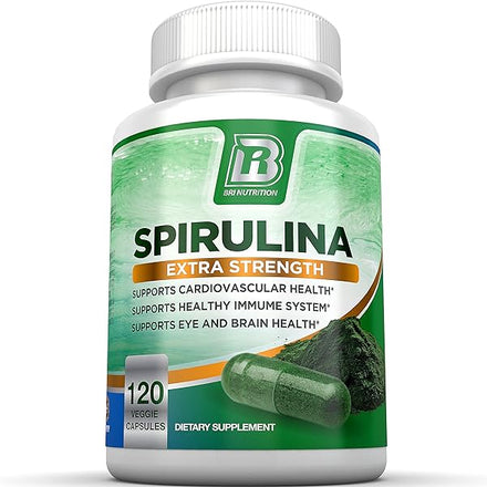 BRI Spirulina 2000mg Maximum Strength Premium Quality Spirulina Superfood Powder, Packed w Antioxidants, Protein and Vitamins in Easy to Swallow Vegetable Cellulose Capsules (120 Count) in Pakistan