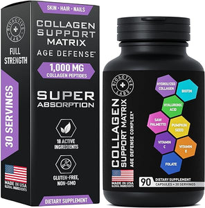 Age Defense Beauty Collagen Matrix - Biotin Collagen Keratin Supplement DHT Blocker - 1,000mg Hydrolyzed Multi Collagen Complex, Saw Palmetto, Hyaluronic Acid, Vitamin C - 90 Gluten-Free, Non-GMO Caps in Pakistan