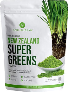 Antler Farms - 100% Pure Organic New Zealand Super Greens Powder, 40 Servings, 200g - Wheat Grass, Barley Grass, Chlorella, Spirulina - Vegan, Gluten Free, Chlorophyll Rich, for Energy and Detox in Pakistan
