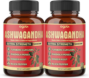 Ashwagandha Capsules - High Concentrated Equivalent to 5200 mg Dry Herbs - 5in1 Formula Ashwagandha, Turmeric, Rhodiola Rosea, Ginger, Black Pepper - 4 Month Supply in Pakistan