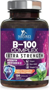 B Complex Vitamins with Vitamin C & Folic Acid - Dietary Supplement for Energy, Immune, & Brain Support - Nature's Super B Vitamin Complex for Women and Men, Made with Folate - 120 Vegetarian Capsules