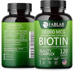 Biotin 10000 mcg Vitamins with Collagen, Keratin & Saw Palmetto for Women and Men - Biotin Hair Skin Nails Supplement for Hair, Skin, and Nails Wellness - Made in USA, 120 Capsules in Pakistan