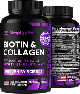 Biotin Vitamins for Hair, Skin & Nails - Biotin 5000mcg, Keratin & Collagen - Hair Growth Supplement with Marine Collagen Peptides & B Complex - Hair Supplement for Women & Men - Made in USA - 60 Caps in Pakistan