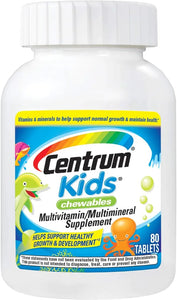Centrum Chewable Multivitamin for Kids, Multivitamin/Multimineral Supplement with Antioxidants and Vitamins C and E, Cherry/Orange/Fruit Punch Flavor - 80 Count