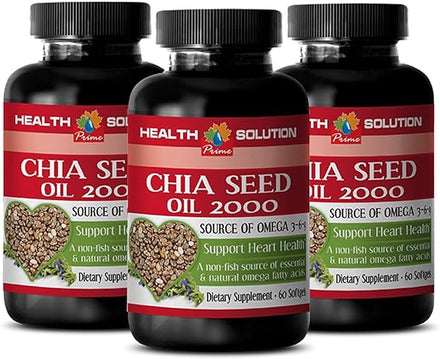 Chia Oil softgels - CHIA Seed Oil 2000 - chia Seed Oil Organic Cold Pressed - chia Seeds Organic, chia Seed Oil Omega, chia Oil for Hair, chia Oil for face, chia Seed Oil softgels - 3 Bot 180 Caps in Pakistan