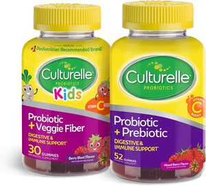 Culturelle Daily Probiotic for Kids + Veggie Fiber Gummies (Ages 3+) - 30 Count - Digestive Health & Immune Support – Berry Flavor with a Vitamin C Boost