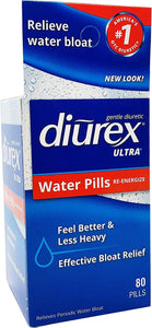 Diurex Ultra Re-Energizing Water Pills - Relieve Water Bloat - Feel Better & Less Heavy - 80 Count