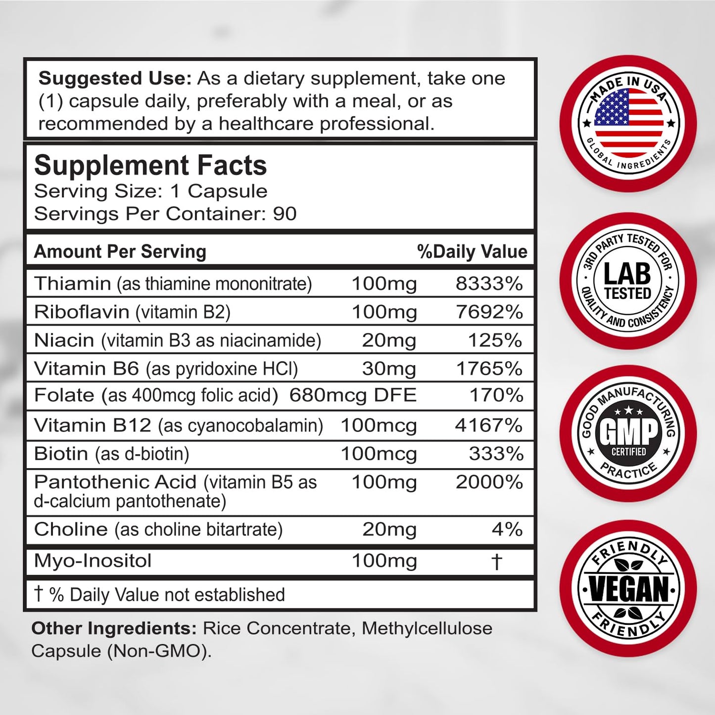 Divine Bounty Super B Complex Vitamins - All B Vitamins Including B12, B1, B2, B3, B5, B6, B7, B9, Folic Acid - Vitamin B Supplement - Support Healthy Energy Metabolism - 90 Vegetarian Capsules