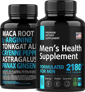 Energy Boost, Muscle Building - Black Maca Root, Tongkat Ali, Muira Puama, L Arginine, Panax Ginseng, Nitric Oxide Male Supplement, Mens Fertility, Longjack Capsules for Vitality, Stamina, 60 Capsules in Pakistan