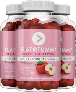 Flat Tummy Apple Cider Vinegar Gummies, 60 Count – Boost Energy, Detox & Support Gut Health – Vegan, Non-GMO – ACV Gummies with Mother - Made with Apples, Beetroot, Vitamin B9, Vitamin B12, Superfoods