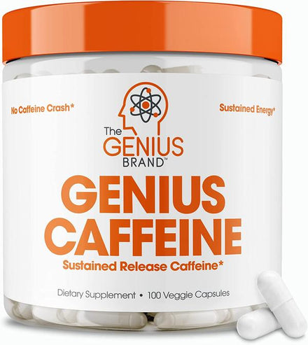 Genius Caffeine Pills, Natural Non-Crash Sustained Energy, Focus & Concentration Supplement - Brain Booster