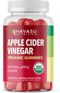 HAVASU NUTRITION Organic Apple Cider Vinegar Gummies with The Mother | Metabolism Stomach Control & Energy Support | Vegan & Non-GMO Natural Apple Flavor | 60 Count