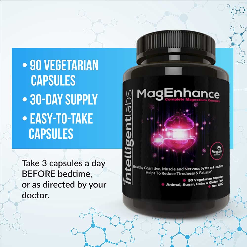 Intelligent Labs MagEnhance Magnesium Supplement, Magnesium-L-Threonate Complex with Magnesium Glycinate and Taurate, 90 Capsules