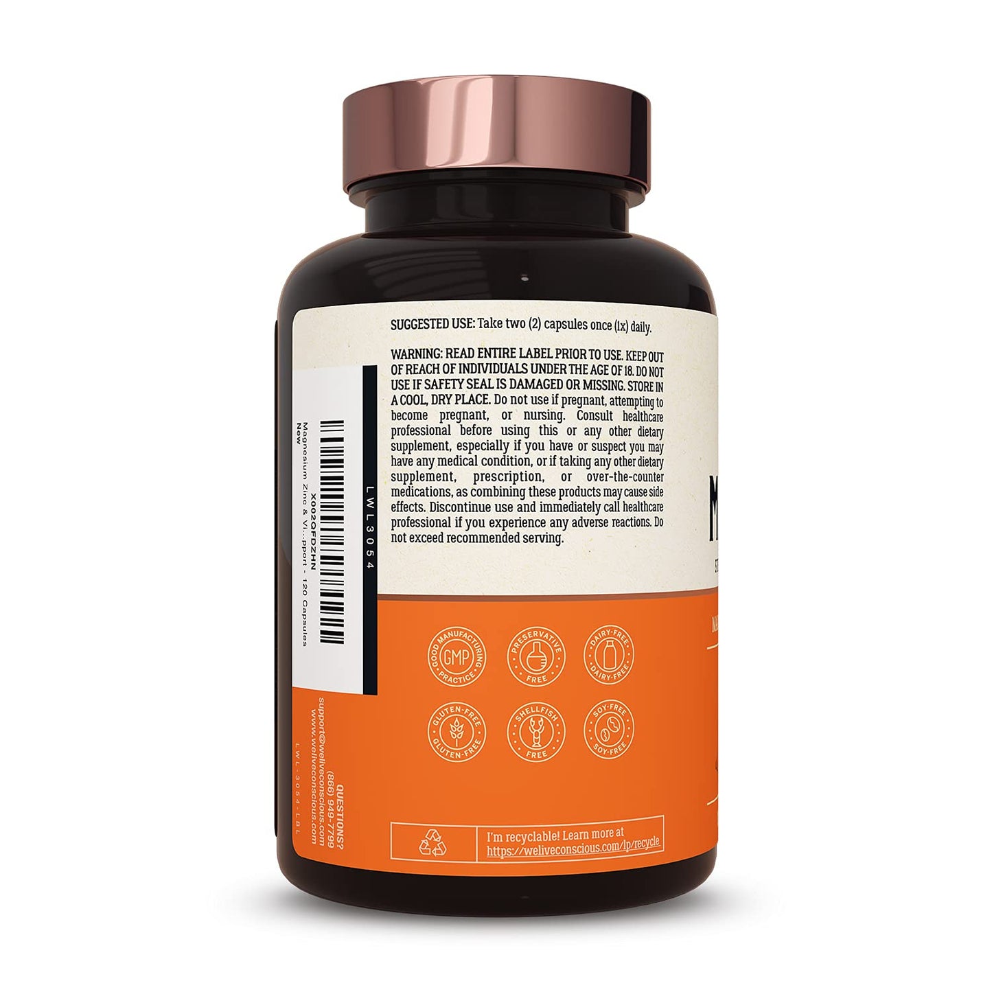 Live Conscious Magwell Magnesium Zinc & Vitamin D3 - Magnesium Glycinate, Malate, & Citrate - Triple Supplement for Women & Men - for Sleep, Bone, Heart, Immune Support - 120 Caps