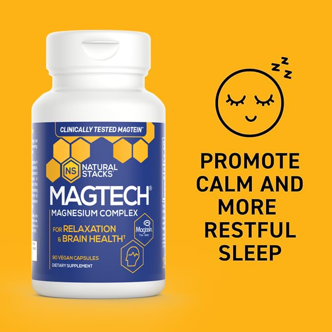 MagTech Magnesium Supplement - Chelated Magnesium Complex - 3 Forms of Magnesium: Magtein Magnesium L-Threonate, Glycinate & Taurate - Supports Relaxation & Brain Health, 90 Magnesium Capsules