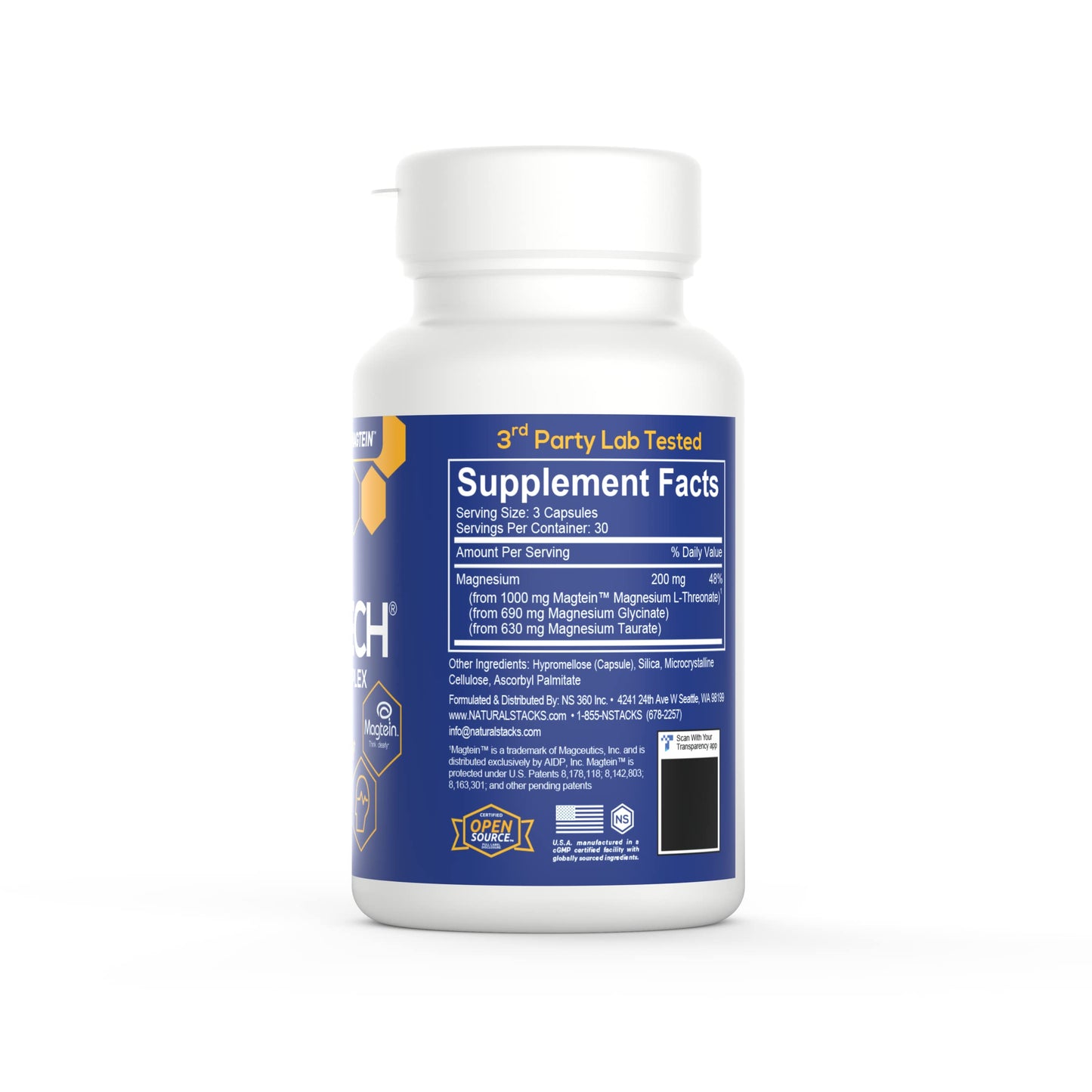 MagTech Magnesium Supplement - Chelated Magnesium Complex - 3 Forms of Magnesium: Magtein Magnesium L-Threonate, Glycinate & Taurate - Supports Relaxation & Brain Health, 90 Magnesium Capsules
