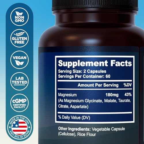 MyoActivo 5-in-1 Magnesium Complex - High Absorption - Chelated Magnesium Glycinate, Malate, Citrate, Taurate, & Aspartate for Calm, Stress, Muscles, Bones | 120 Capsules | Magnesium Supplement