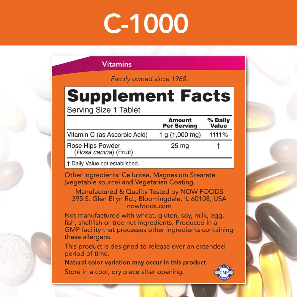 NOW Supplements, Vitamin C-1,000 with Rose Hips, Sustained Release, Antioxidant Protection*, 250 Tablets