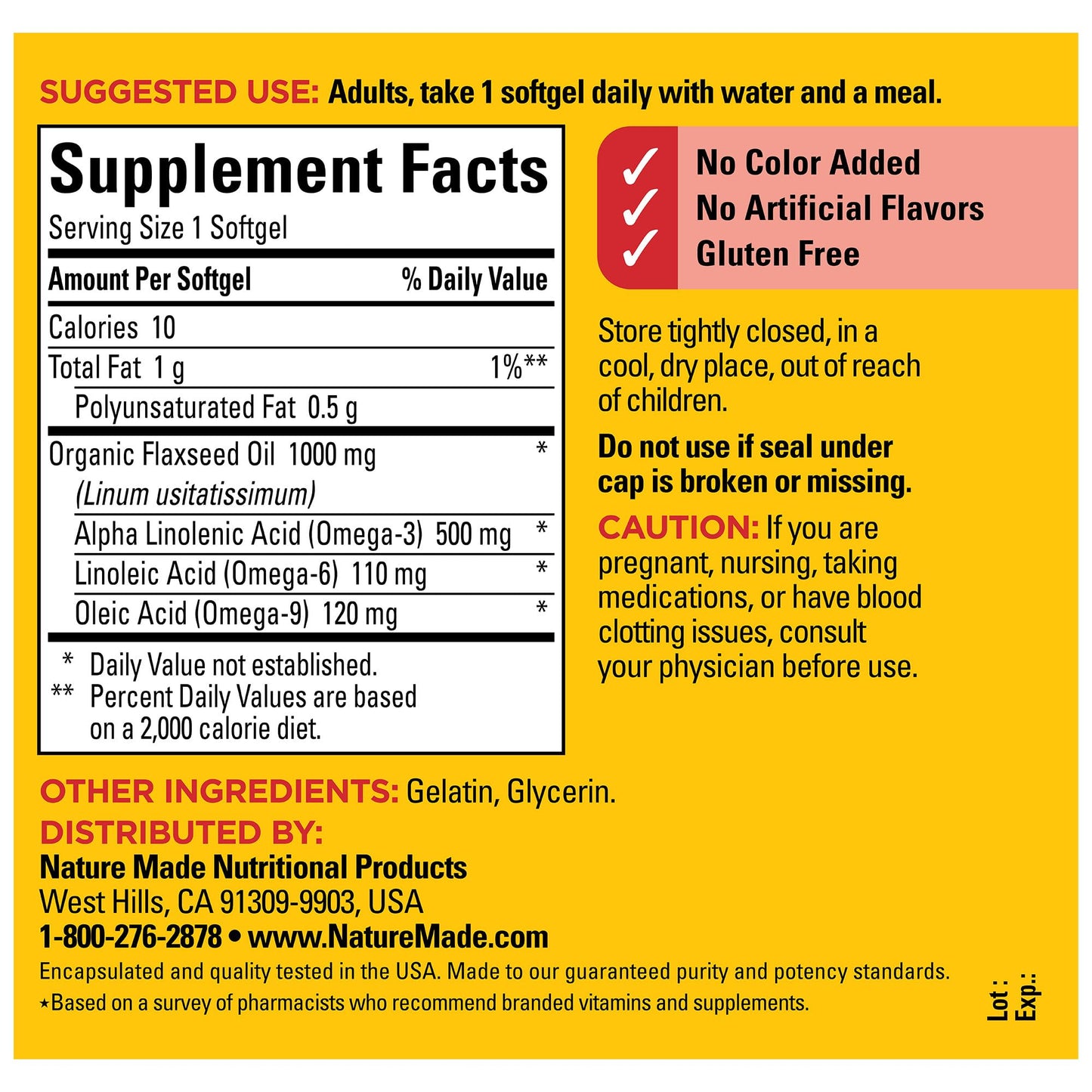 Nature Made Flaxseed Oil 1000 mg, Fish Free Omega 3 Supplement, Dietary Supplement in Pakistan