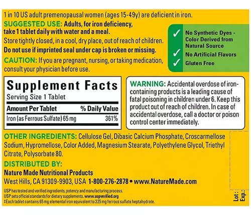 Nature Made Iron 65 mg (from Ferrous Sulfate) Red Blood Supplement in Pakistan