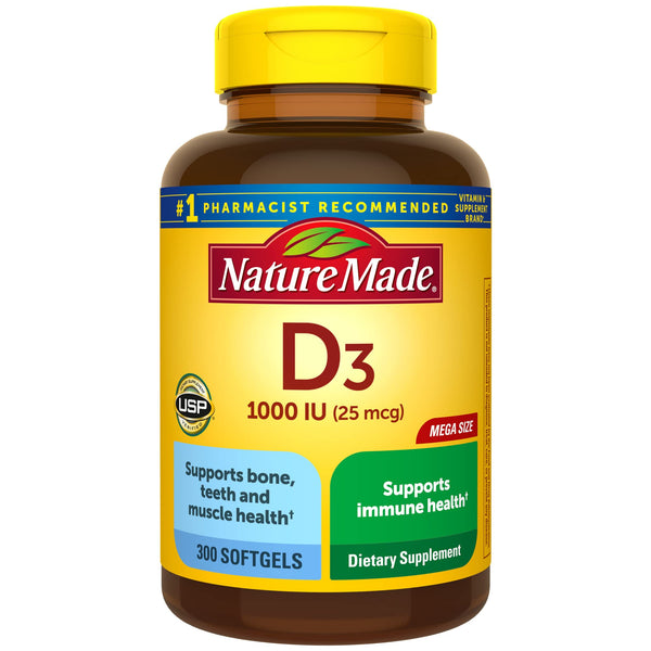 Nature Made Vitamin D3 1000 IU (25 mcg) Softgel, Dietary Supplement for Bone, Teeth, Muscle and Immune Health Support, 300 Day Supply,300 Count (Pack of 1) in Pakistan Nature Made Vitamin D3 1000 IU (25 mcg) Softgel, Dietary Supplement for Bone, Teeth, Muscle and Immune Health Support, 300 Day Supply,300 Count (Pack of 1) in Pakistan