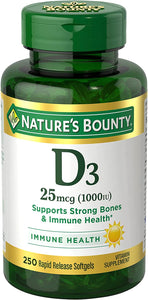 Nature’s Bounty Vitamin D3 1000 IU Softgels, Immune Support, Promotes Healthy Bones, 350 Ct