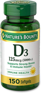 Nature’s Bounty Vitamin D3, Immune Support, 125 mcg (5000iu), Rapid Release Softgels, 240 Ct