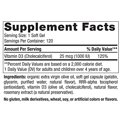 Nordic Naturals Vitamin D3 1000, Orange - 120 Mini Soft Gels - 1000 IU Vitamin D3 - Supports Healthy Bones, Mood & Immune System Function - Non-GMO - 120 Servings