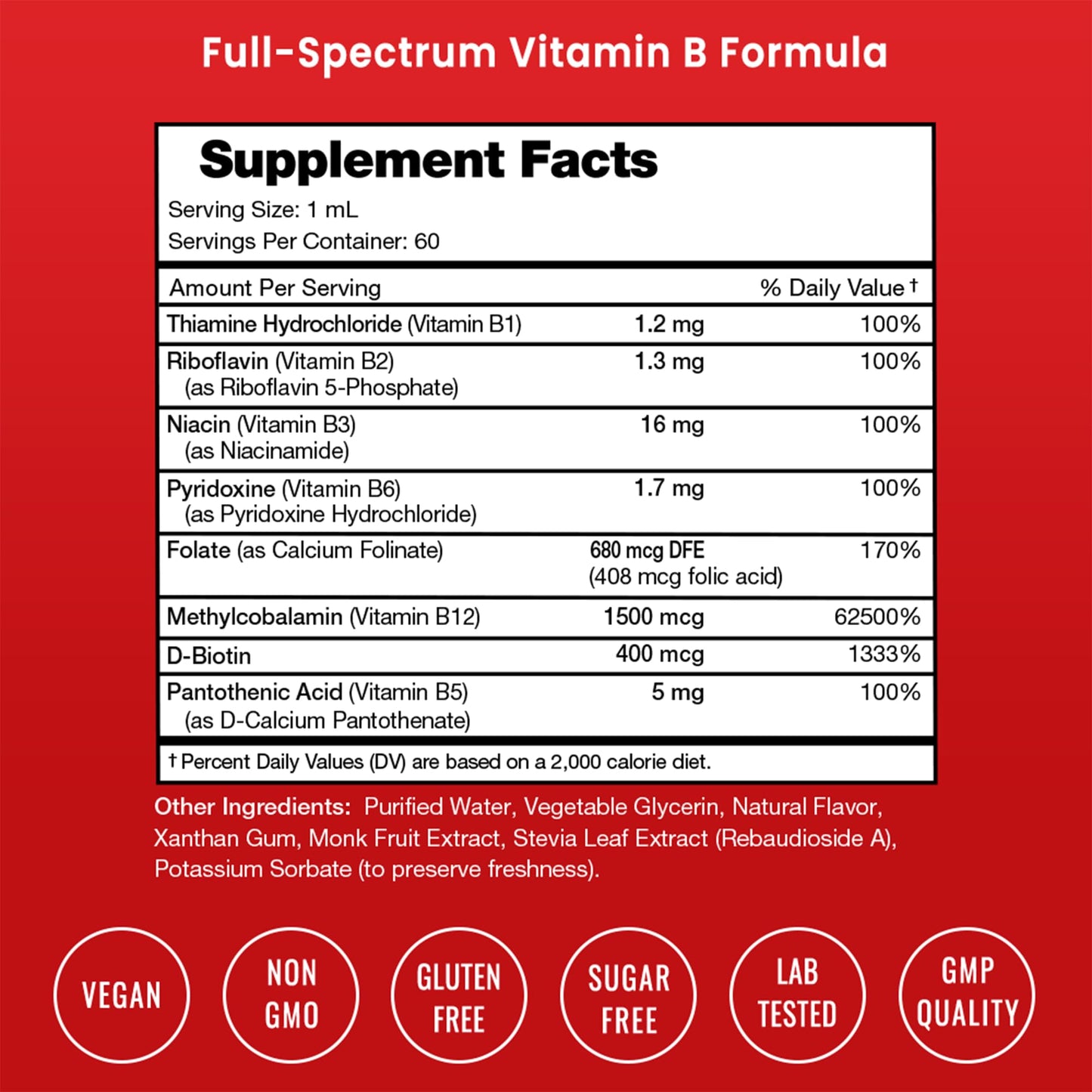 NutraChamps Vitamin B Complex Liquid Drops | B Vitamins Complex Supplement with B1, B2, B3, B6, B7, B9 & Methyl B12 Drops for Adults & Kids | Vegan Berry Flavor 2oz | 60 Servings / 2 Month Supply