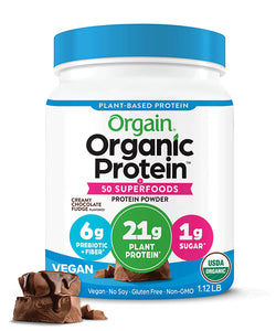 Orgain Organic Protein + Superfoods Powder, Vanilla Bean - 21g of Protein, Vegan, Plant Based, 5g of Fiber, No Dairy, Gluten, Soy or Added Sugar, Non-GMO, 2.02lb