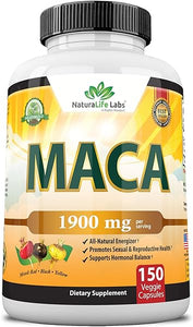 Organic Maca Root Black, Red, Yellow 1900 MG per Serving - 150 Vegan Capsules Peruvian Maca Root Gelatinized 100% Pure Non-GMO Supports Reproductive Health Natural Energizer in Pakistan